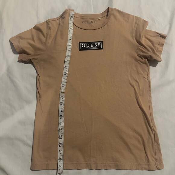 Guess Y2K Spell Out Box Logo Tan Short Sleeve Tee - Picture 4 of 6
